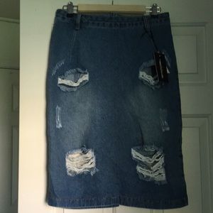 Ripped Blue Jean Skirt